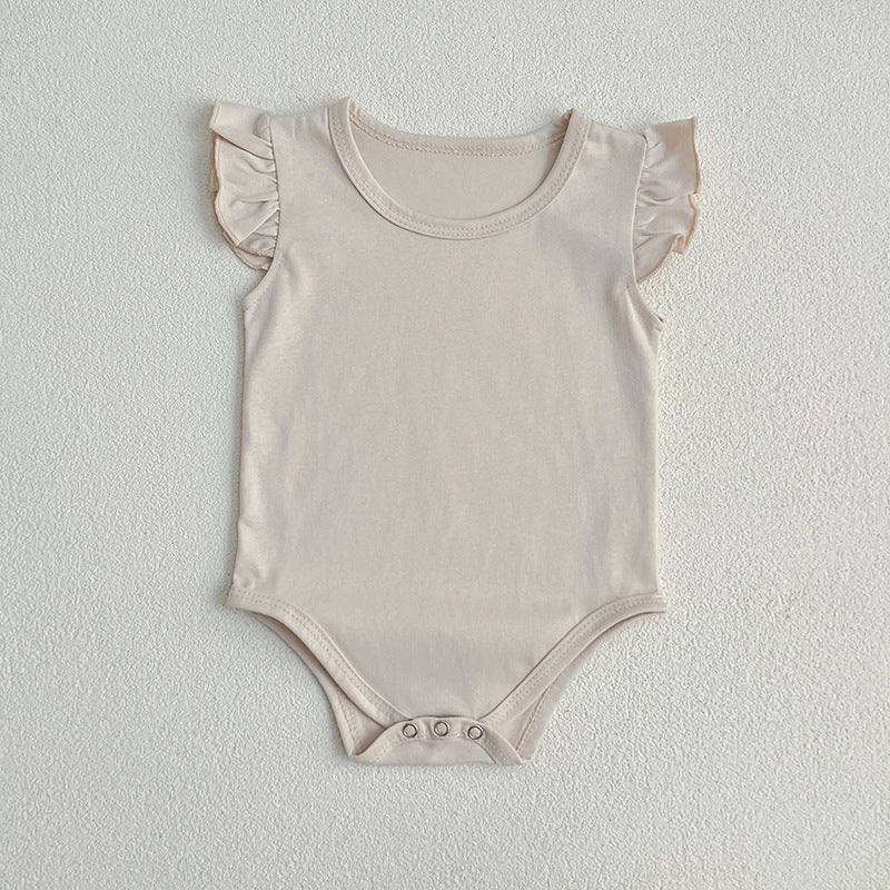 Summer Hot Selling Baby Unisex Solid Color Onesies in White, Khaki, Ivory, and Beige, made from soft cotton for infants.