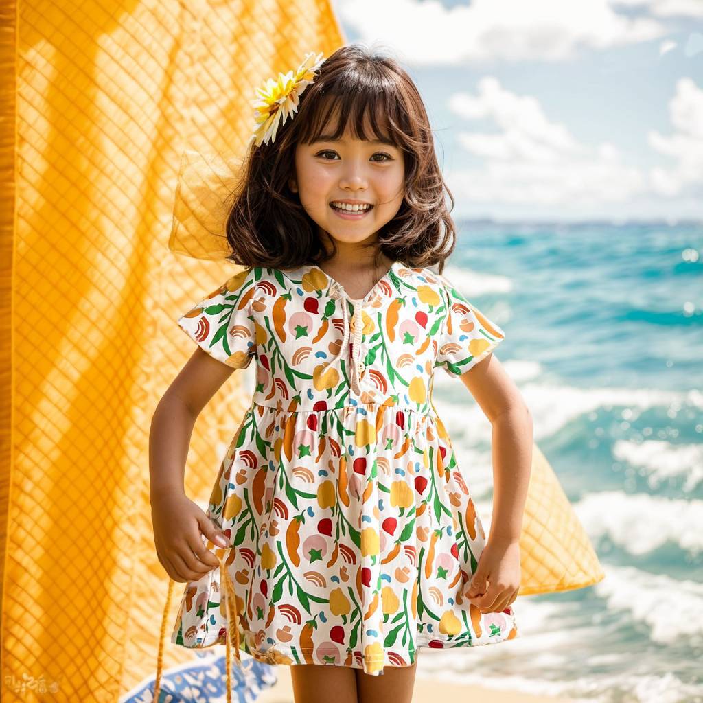 A colorful summer shirt for baby girls featuring a playful vegetable pattern, made from soft cotton with short sleeves.