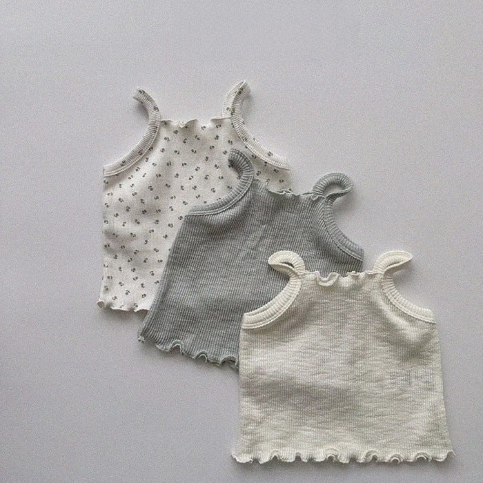 Summer New Arrival Baby Girls Casual Thin Top in various colors and patterns, made from soft cotton fabric.