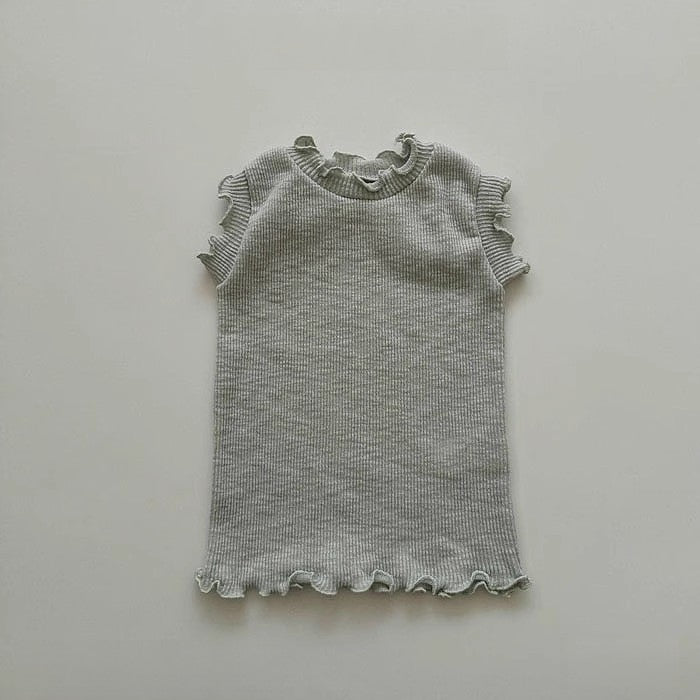 Summer New Arrival Baby Girls Casual Thin Top in various colors and patterns, made from soft cotton fabric.