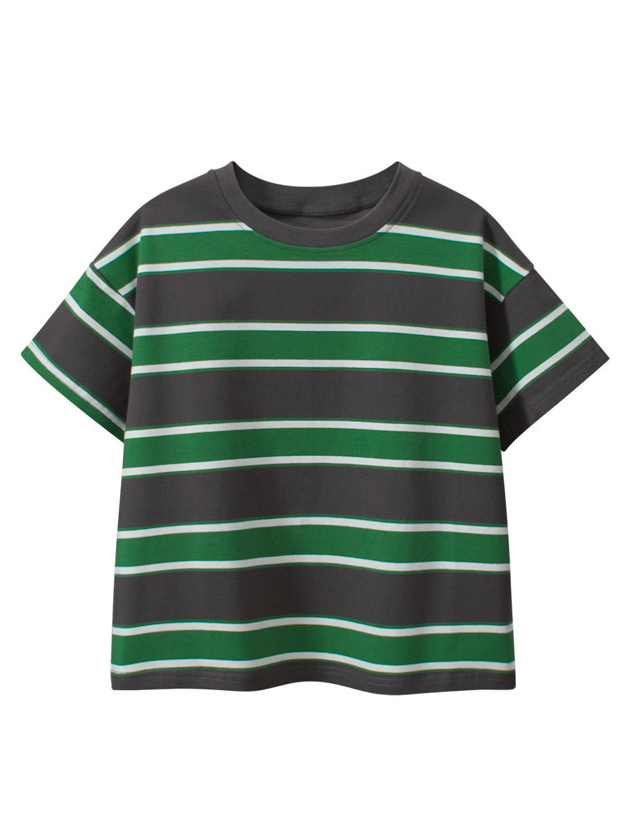 Children's vintage striped loose clothing in blue and green colors, perfect for summer wear.