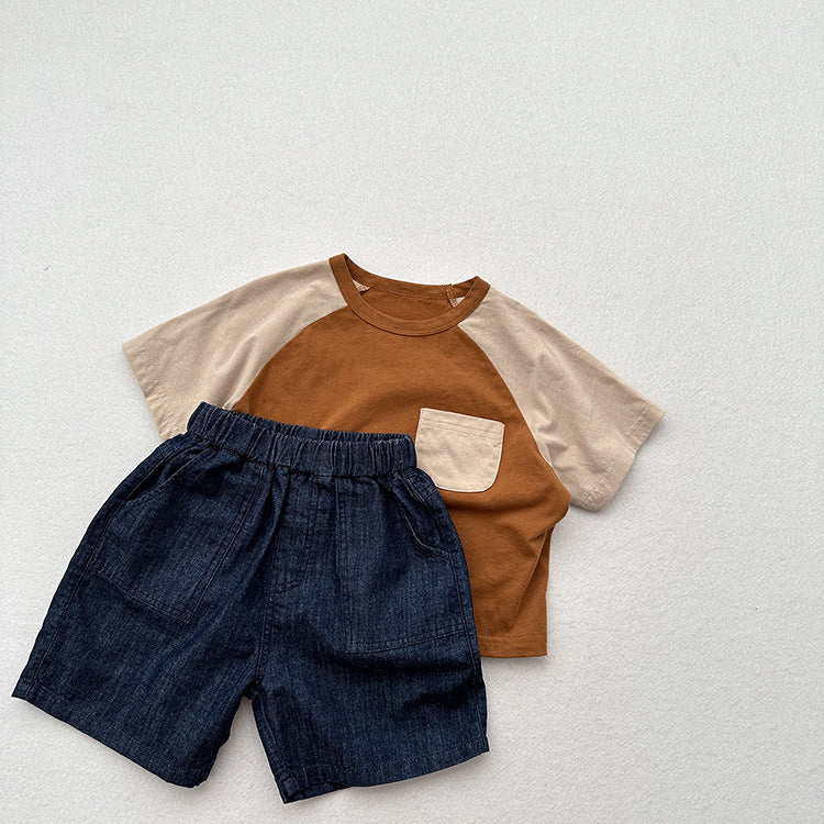 Unisex dark blue denim shorts for kids, made from soft cotton denim, perfect for summer wear.