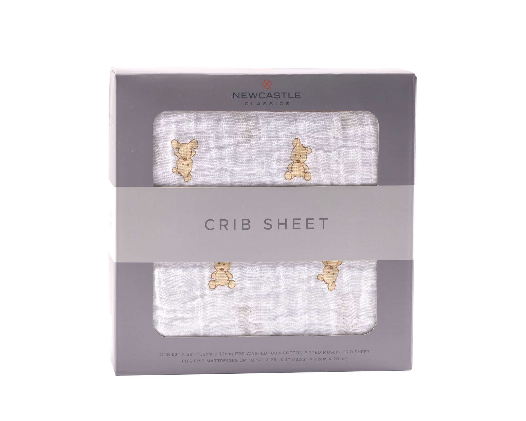 Teddy Bear Cotton Muslin Crib Sheet featuring a cute teddy bear design, made from soft and breathable natural cotton muslin.