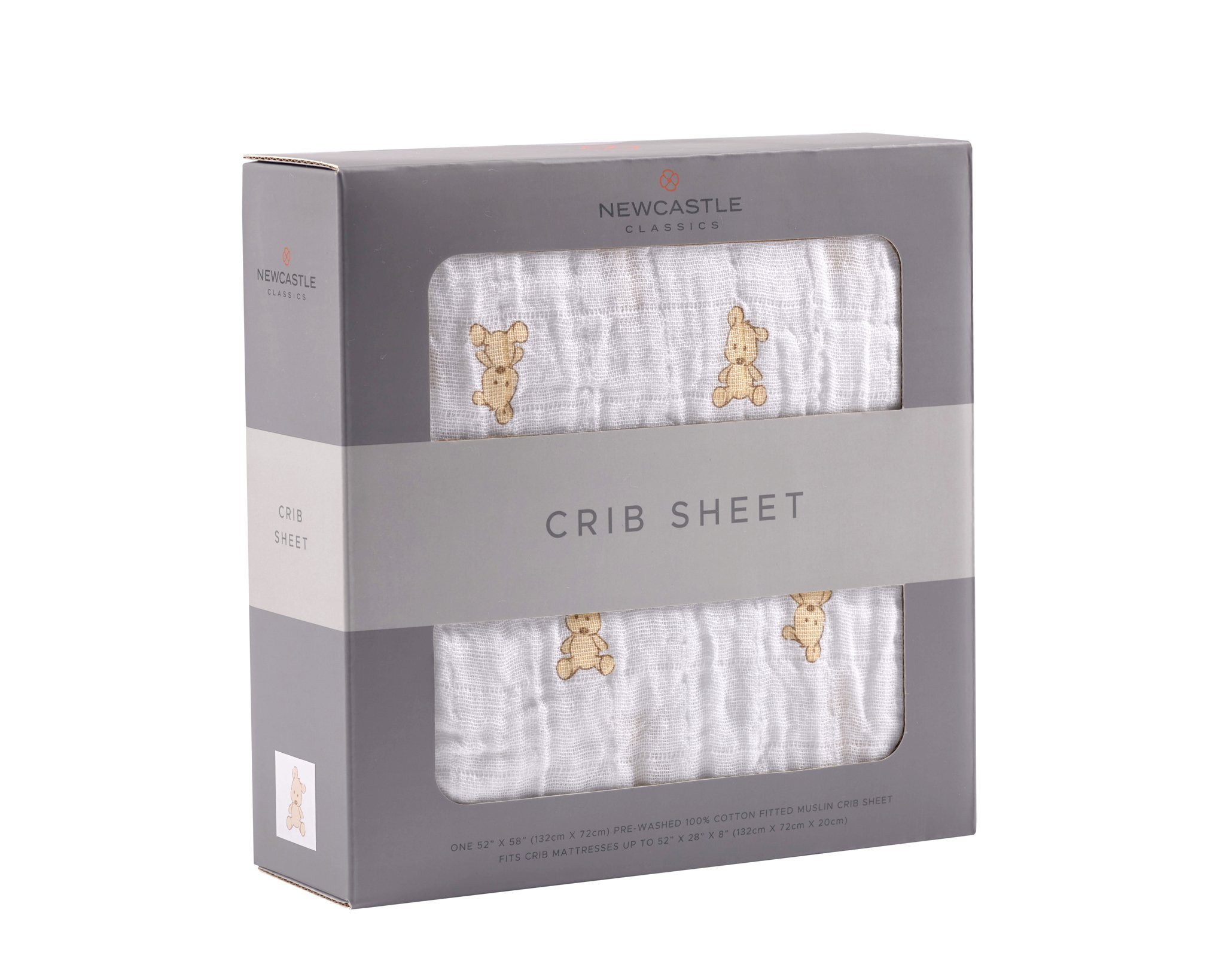 Teddy Bear Cotton Muslin Crib Sheet featuring a cute teddy bear design, made from soft and breathable natural cotton muslin.