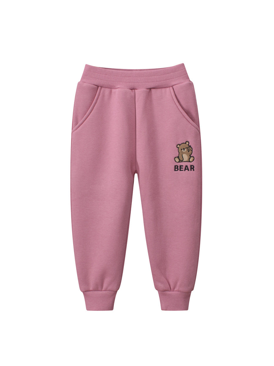 Teddy Bear and Cute Rabbit patterned leggings for girls, showcasing vibrant colors and soft cotton blend material, perfect for winter wear.