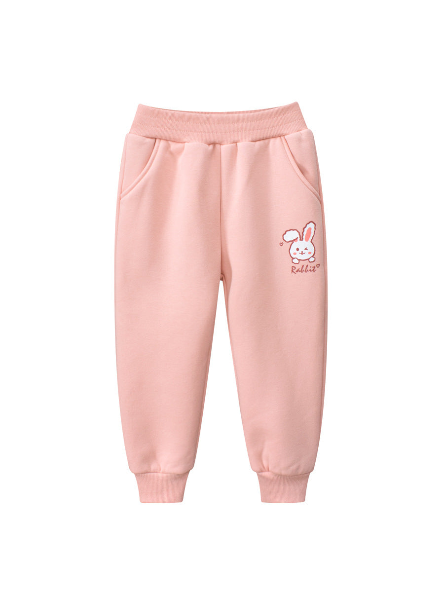 Teddy Bear and Cute Rabbit patterned leggings for girls, showcasing vibrant colors and soft cotton blend material, perfect for winter wear.