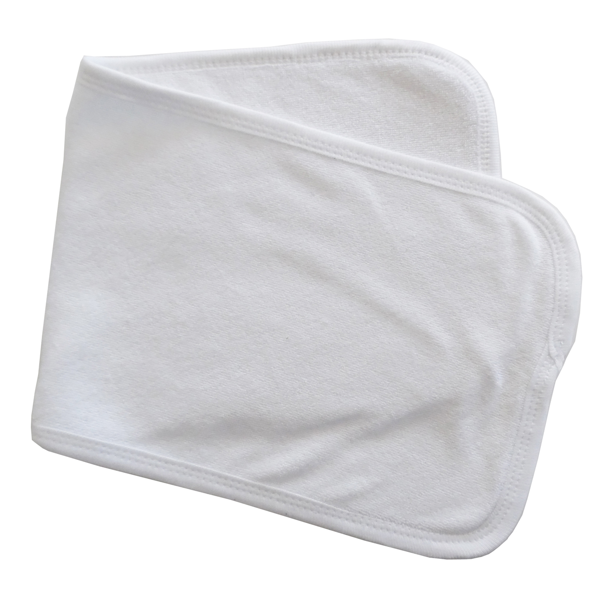 A pack of three Terry Burpcloths with white trim, showcasing their soft texture and hook and loop closure.