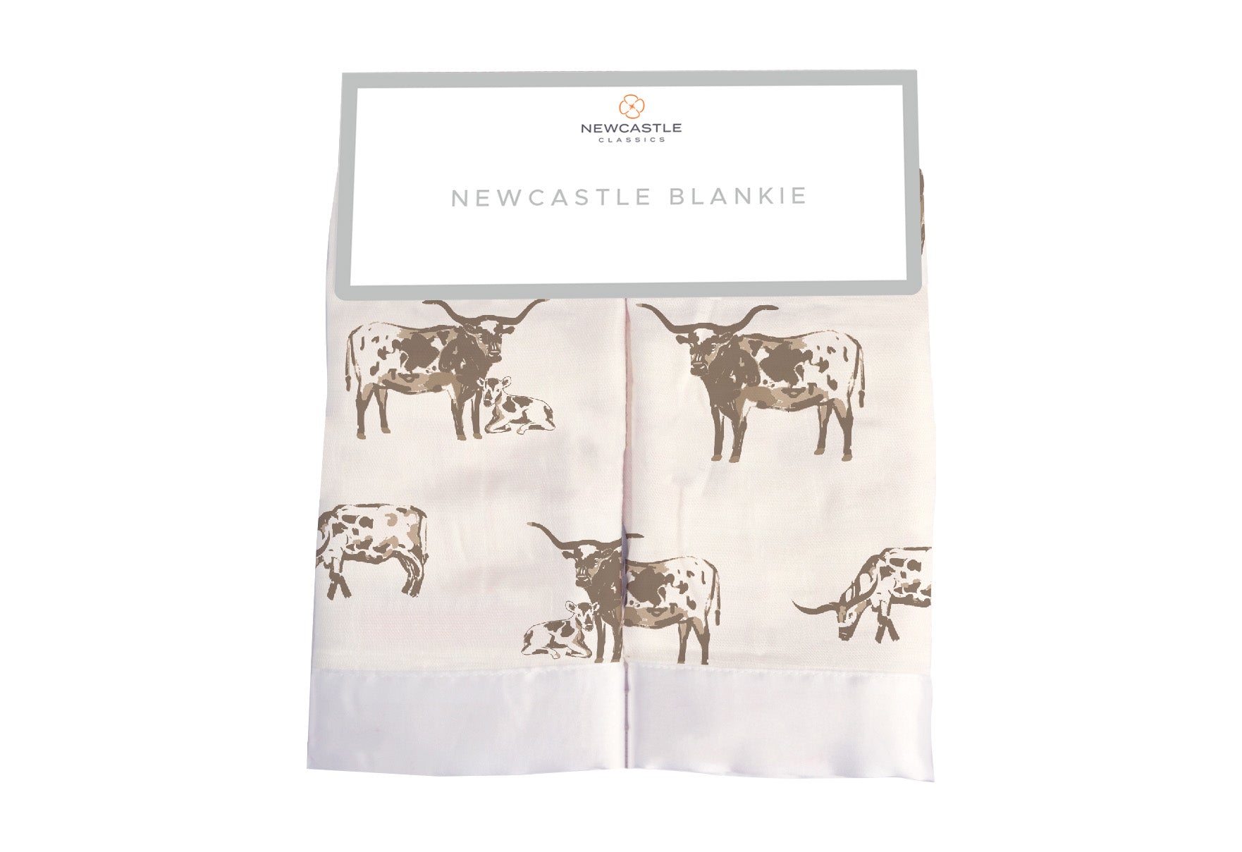 Texas Longhorn Newcastle Blankie made from soft bamboo muslin, featuring a cozy design perfect for children.