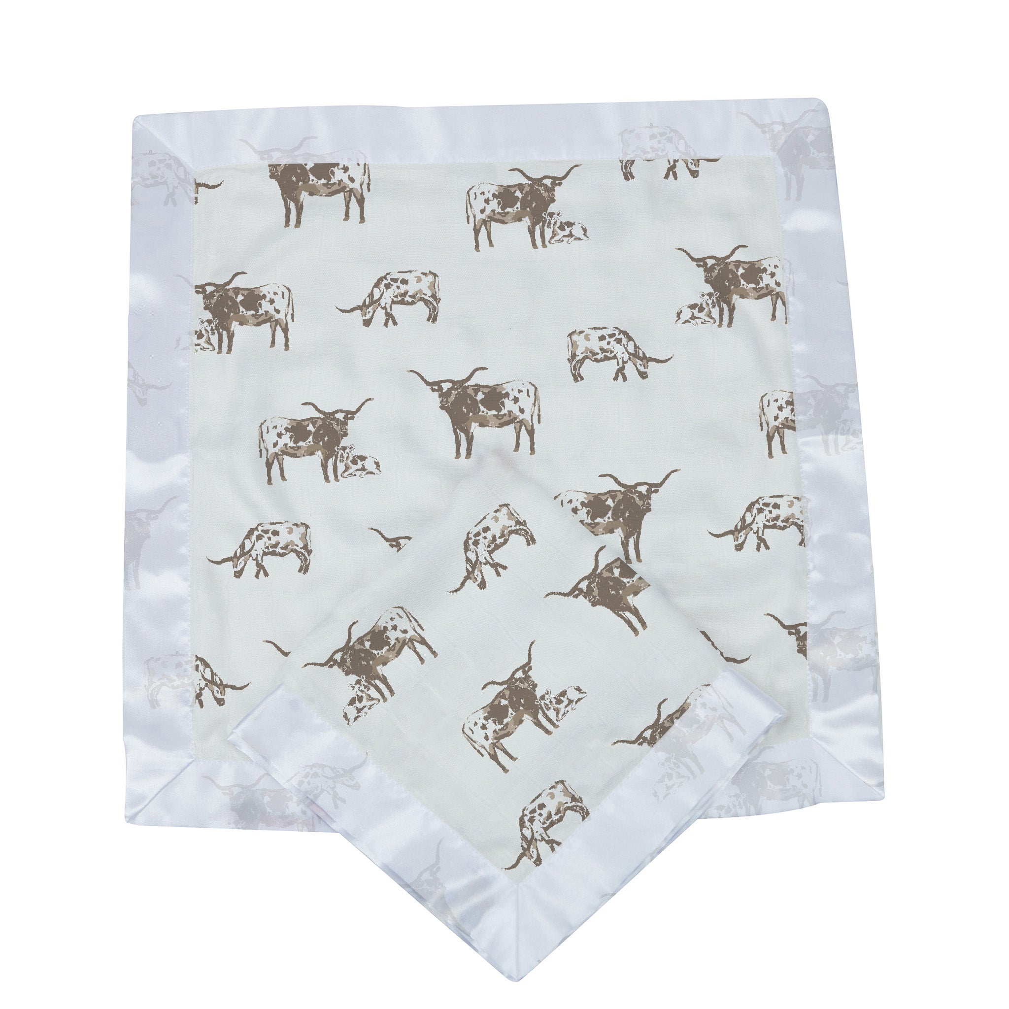 Texas Longhorn Newcastle Blankie made from soft bamboo muslin, featuring a cozy design perfect for children.