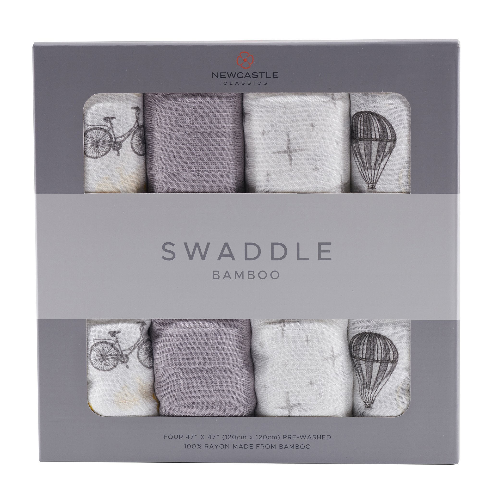 A pack of four soft and breathable bamboo muslin swaddles, showcasing their generous size and versatility for baby care.