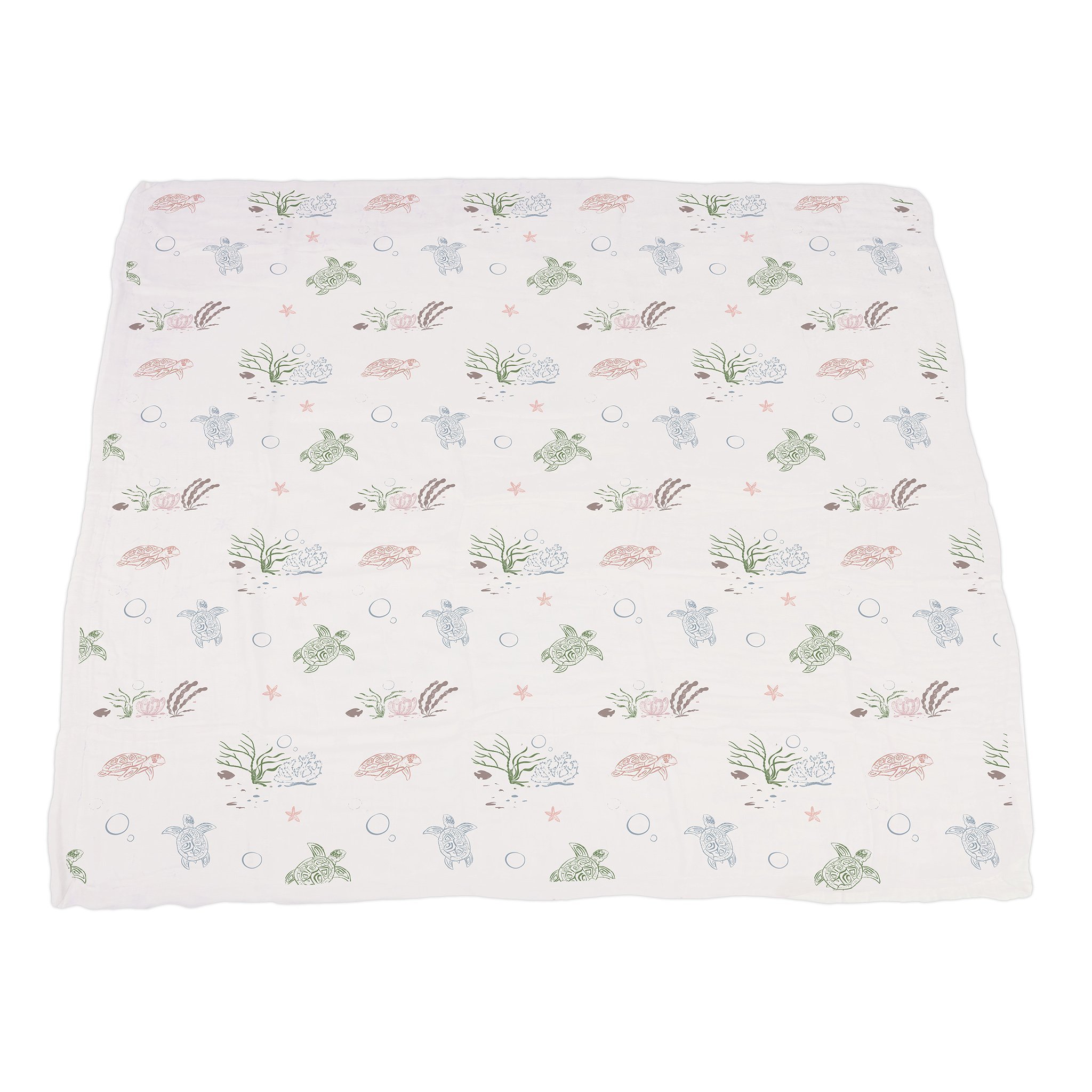 Turtles and Water Lily Bamboo Muslin Newcastle Blanket, featuring a playful design with turtles and water lilies, made from soft bamboo muslin.