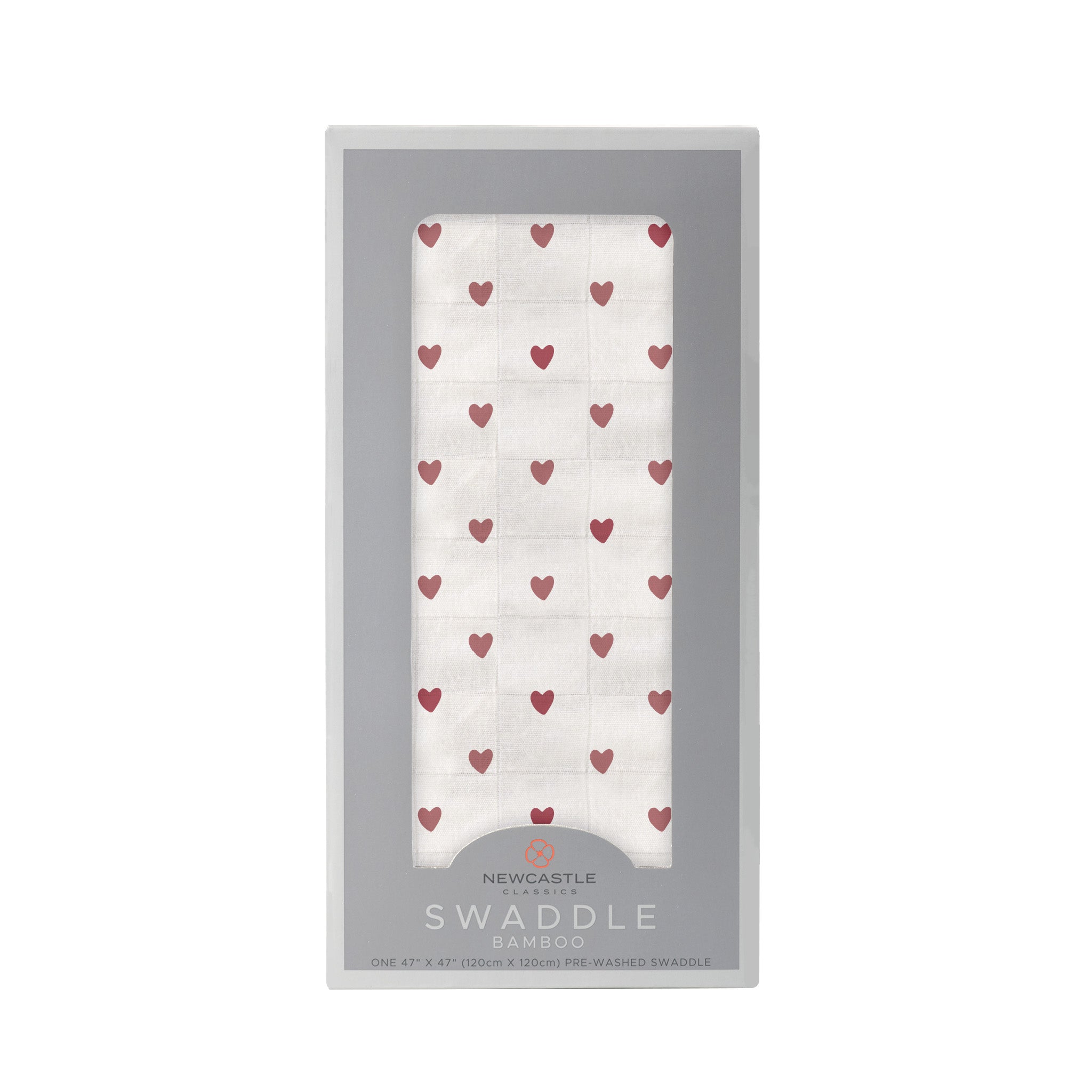 Two Hearts Bamboo Swaddle in soft bamboo muslin, showcasing its generous size and breathable fabric, perfect for swaddling and multi-functional use.