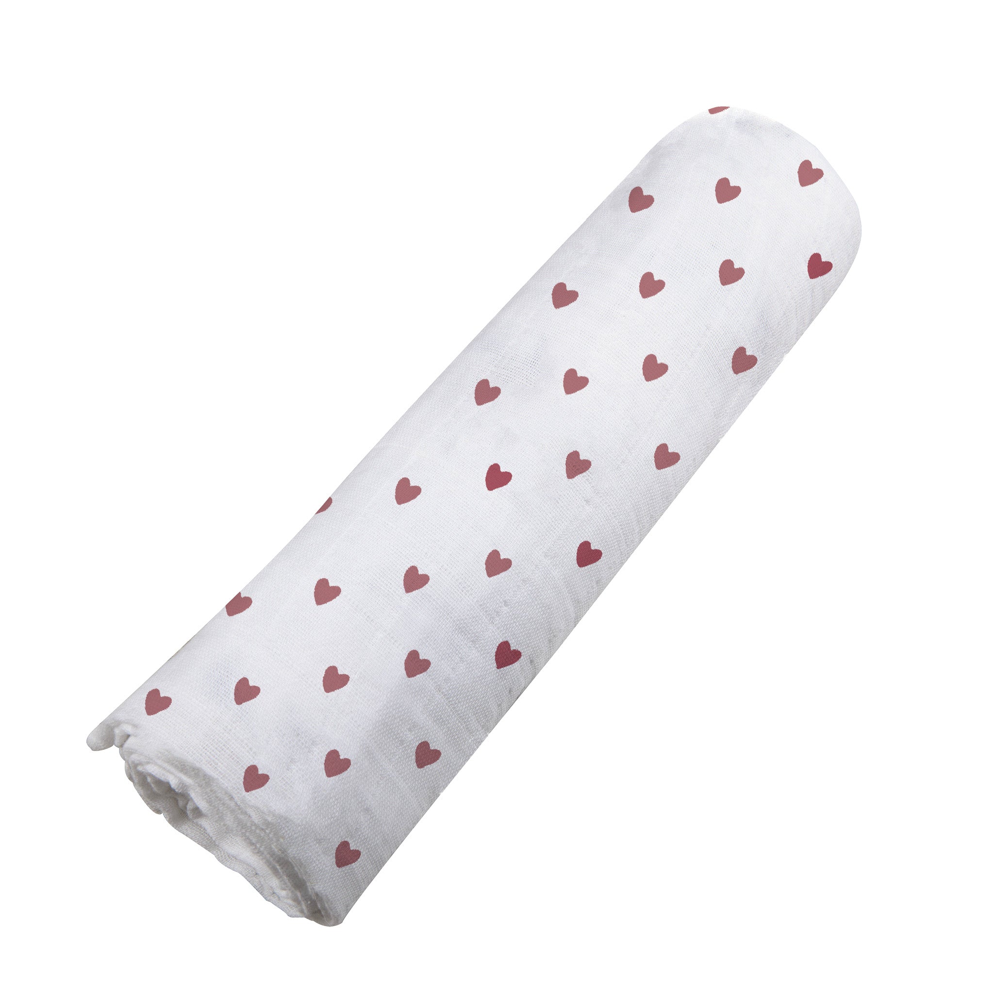 Two Hearts Bamboo Swaddle in soft bamboo muslin, showcasing its generous size and breathable fabric, perfect for swaddling and multi-functional use.