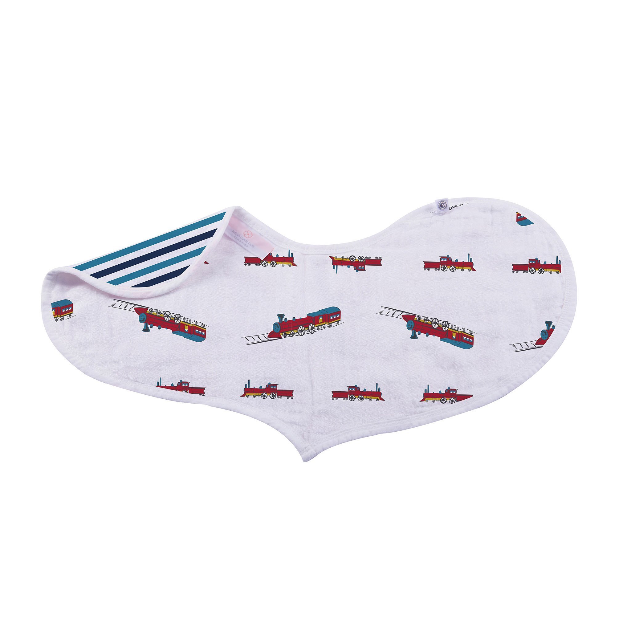 Two stylish bamboo heart bibs with snap closure, perfect for feeding and teething, showcasing soft and absorbent fabric.