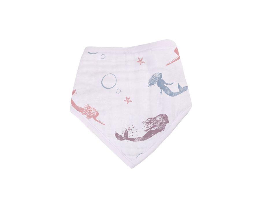 Set of 4 Under The Sea Bandana Bibs made from soft bamboo muslin, featuring vibrant ocean-themed designs and adjustable snaps.