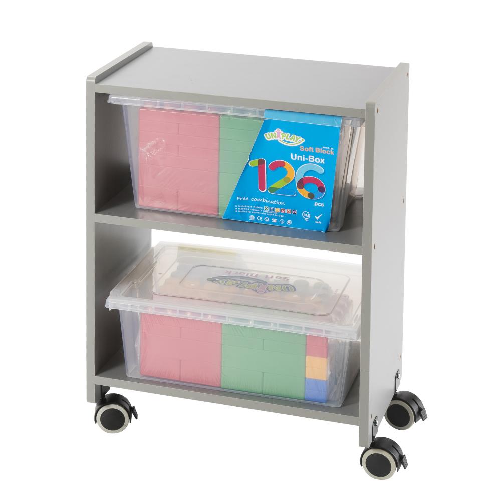 Uniplay Soft Building Blocks Storage Rack with colorful blocks, designed for safety and organization for children over 3 months.