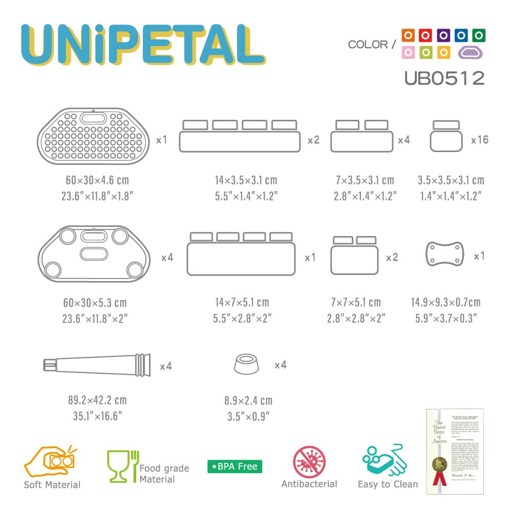 UNiPLAY Soft Building Blocks Table in UNiPetal Purple, featuring soft, rounded blocks designed for safe play and creativity.