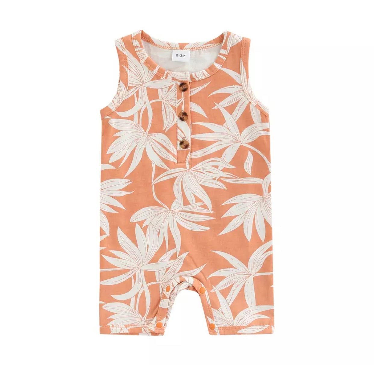 Unisex peach bodysuit made from lightweight cotton and Lycra, suitable for babies.