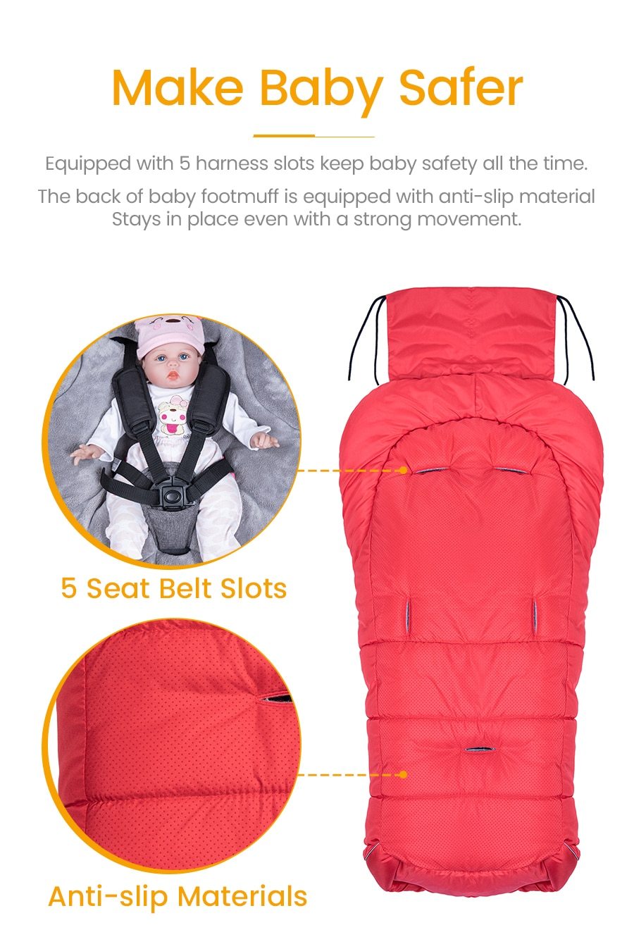 Universal Baby Stroller Footmuff in solid color, designed for newborns, showcasing soft cotton and silk materials for warmth and comfort.