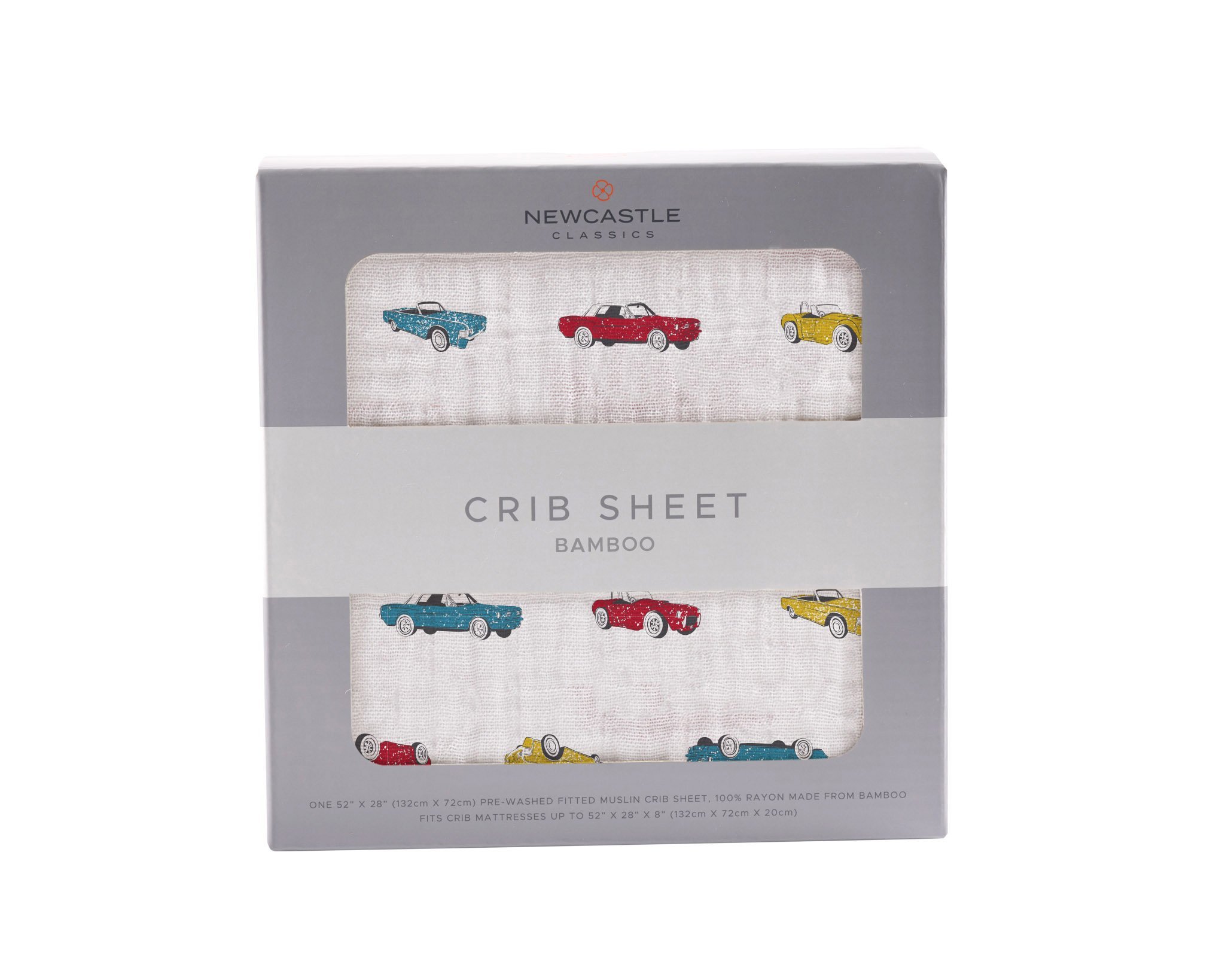 Vintage Muscle Cars Bamboo Muslin Crib Sheet featuring a soft, breathable design with a charming vintage car print.