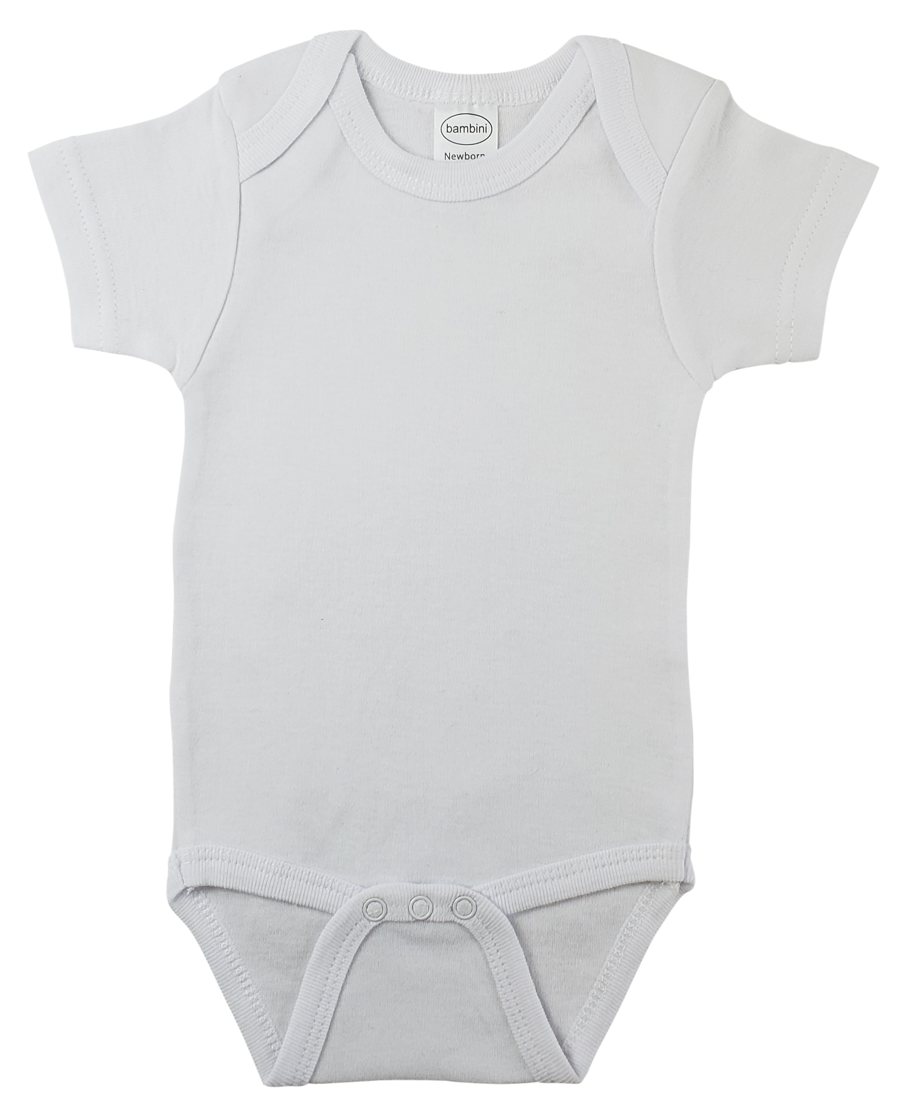 White interlock short sleeve onezies made of 100% cotton, perfect for babies, featuring a soft texture and short sleeves.