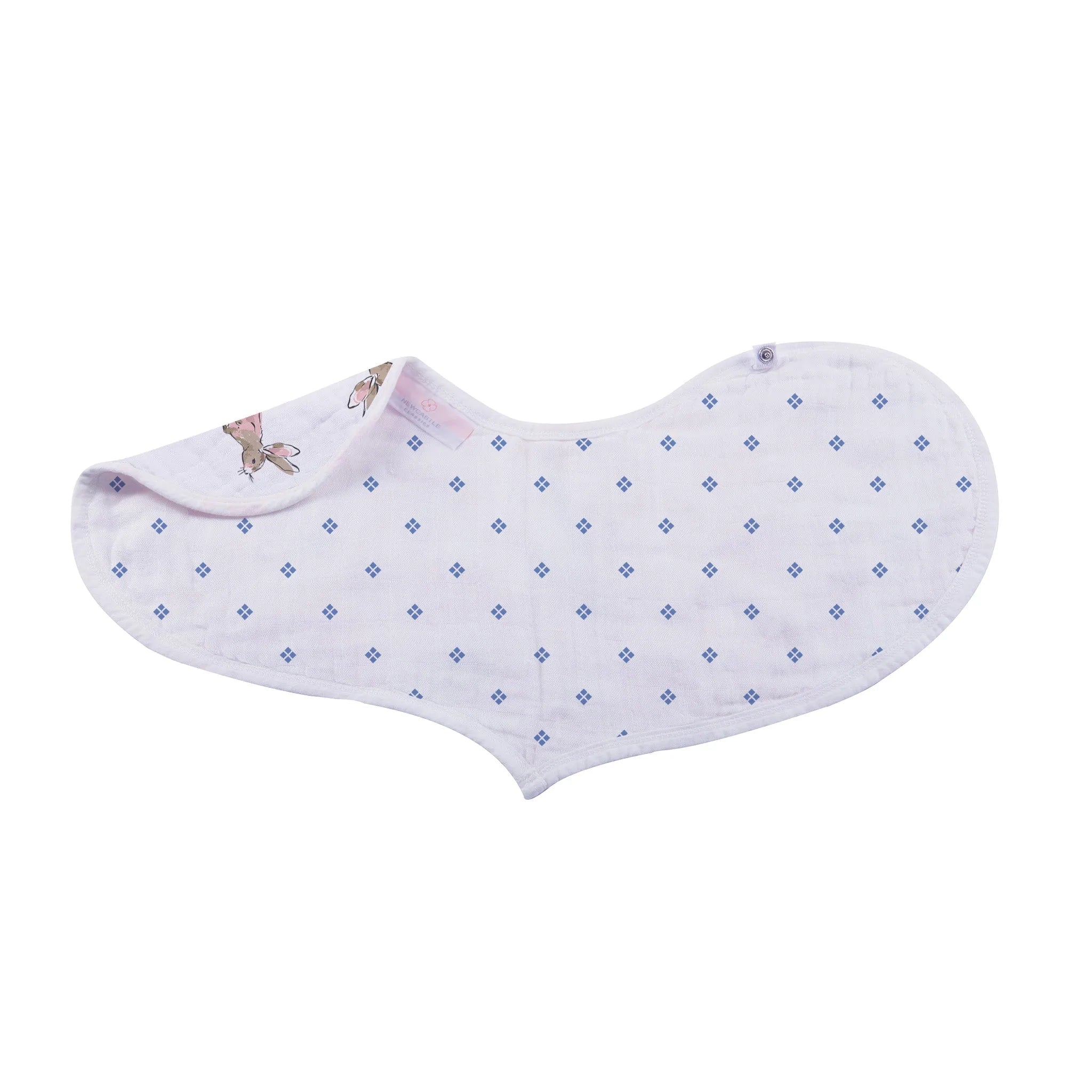 Wildflowers Bamboo Heart Bib 2PK featuring soft, absorbent bamboo muslin fabric with a stylish heart design and snap closure.