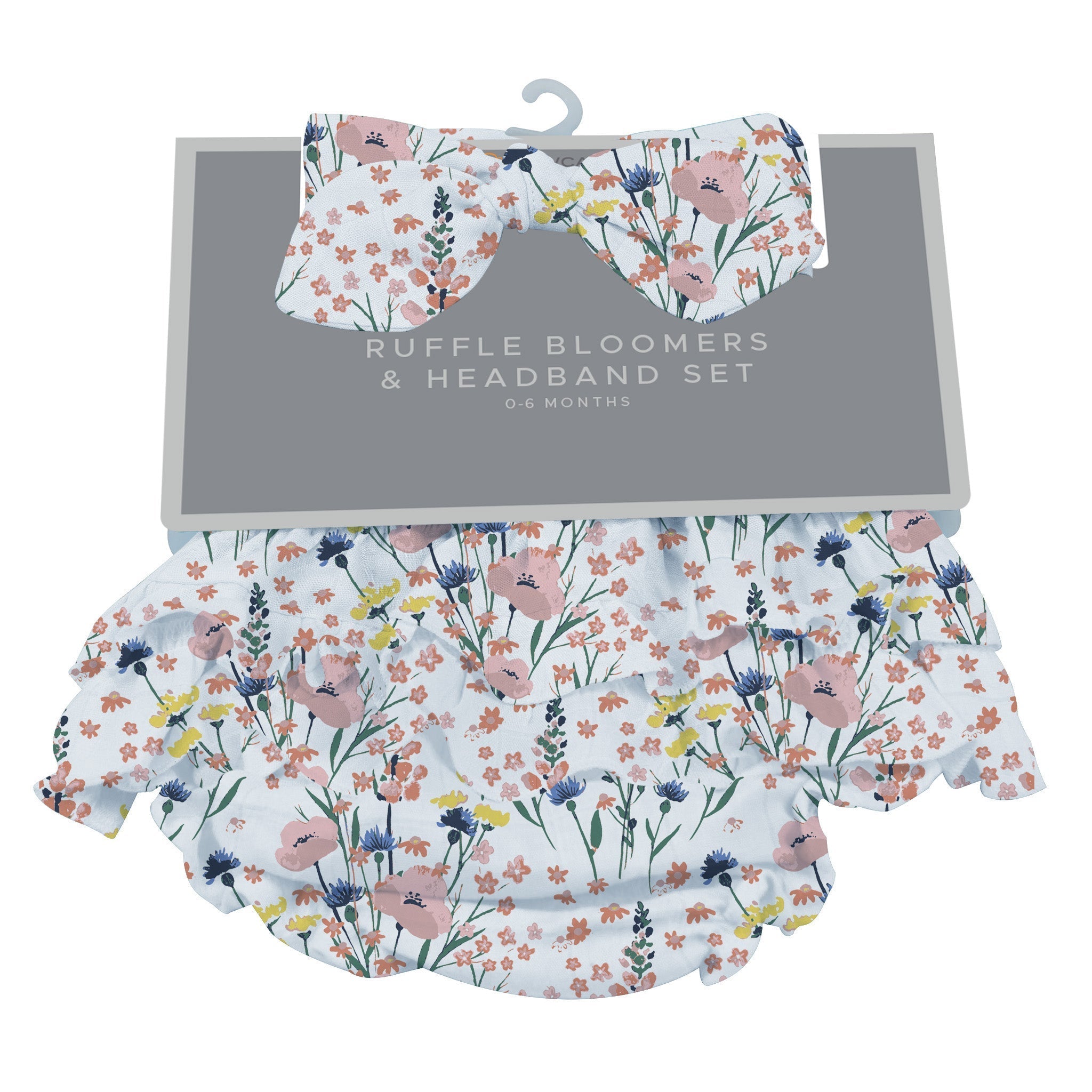 Wildflowers Ruffle Bloomers and Headband Set in soft bamboo fabric, featuring ruffles and a matching headband for infants.