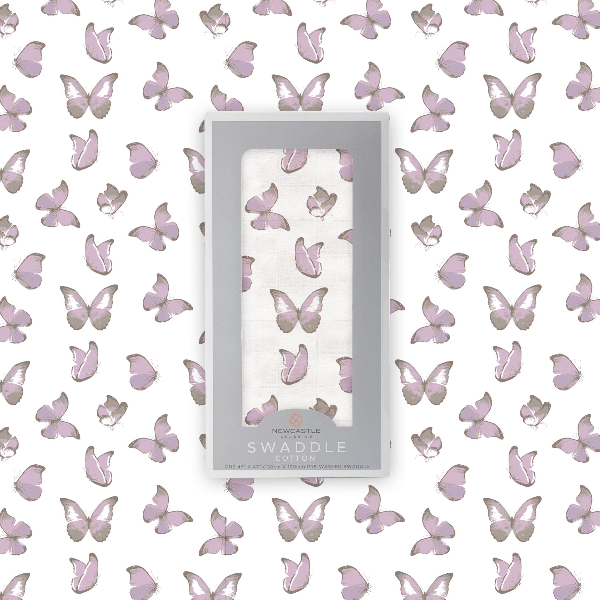 Winsome Butterflies Swaddle featuring soft, breathable muslin fabric with a charming butterfly print, perfect for swaddling and versatile use.