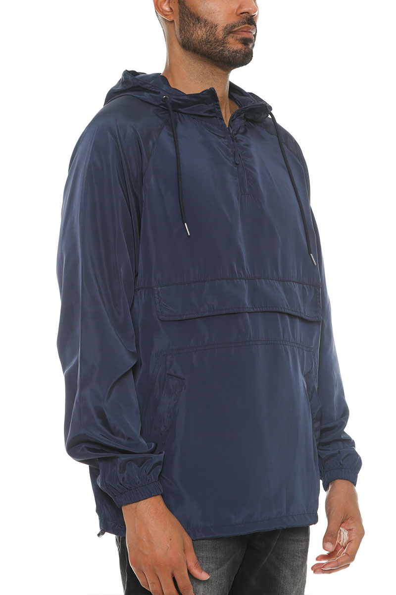 Anorak Windbreaker Jacket in a stylish design, featuring a quarter zip, flap design, and side pockets, perfect for outdoor activities.