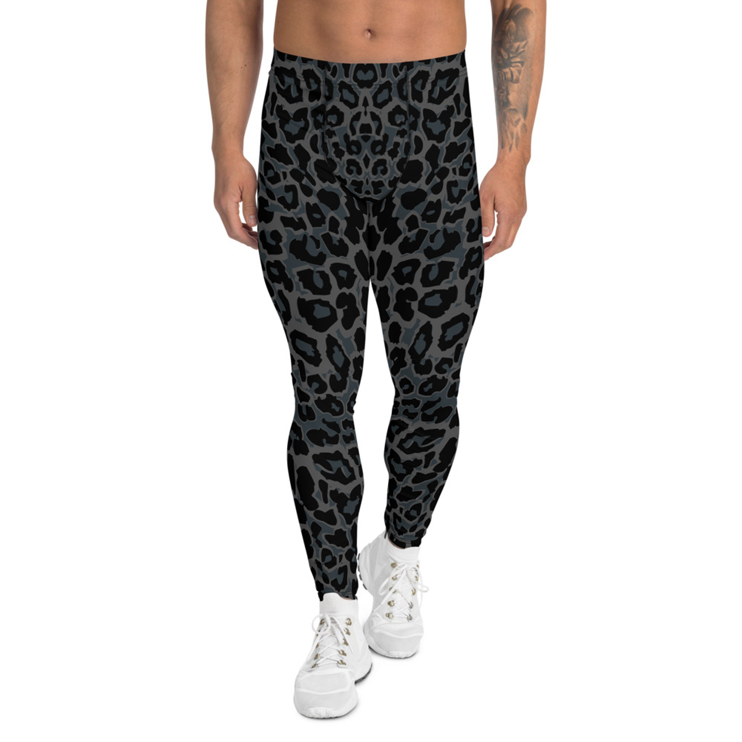 Black Leopard Spots Men's Leggings showcasing a stylish design with high-performance fabric, perfect for active lifestyles.