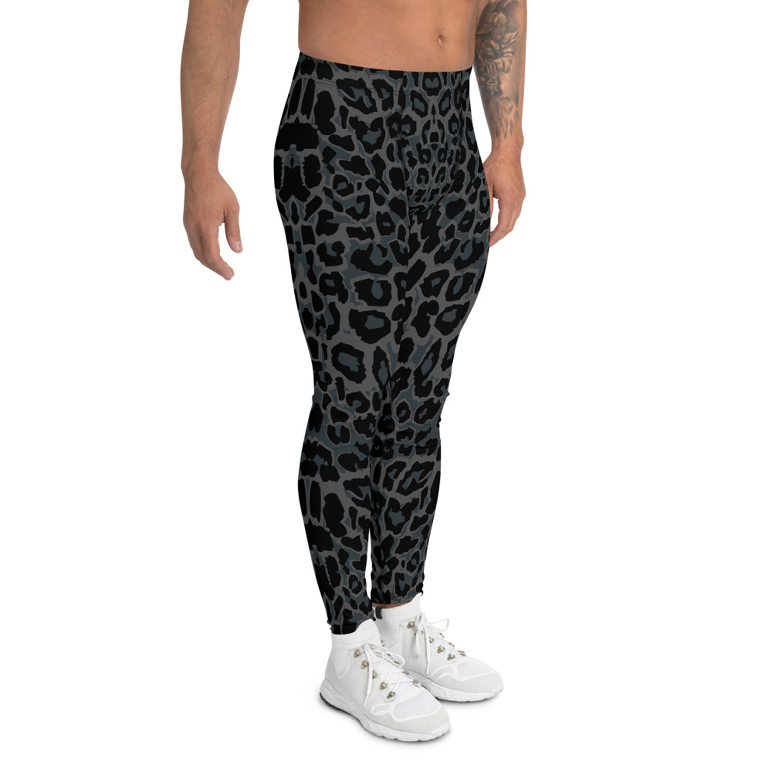 Black Leopard Spots Men's Leggings showcasing a stylish design with high-performance fabric, perfect for active lifestyles.