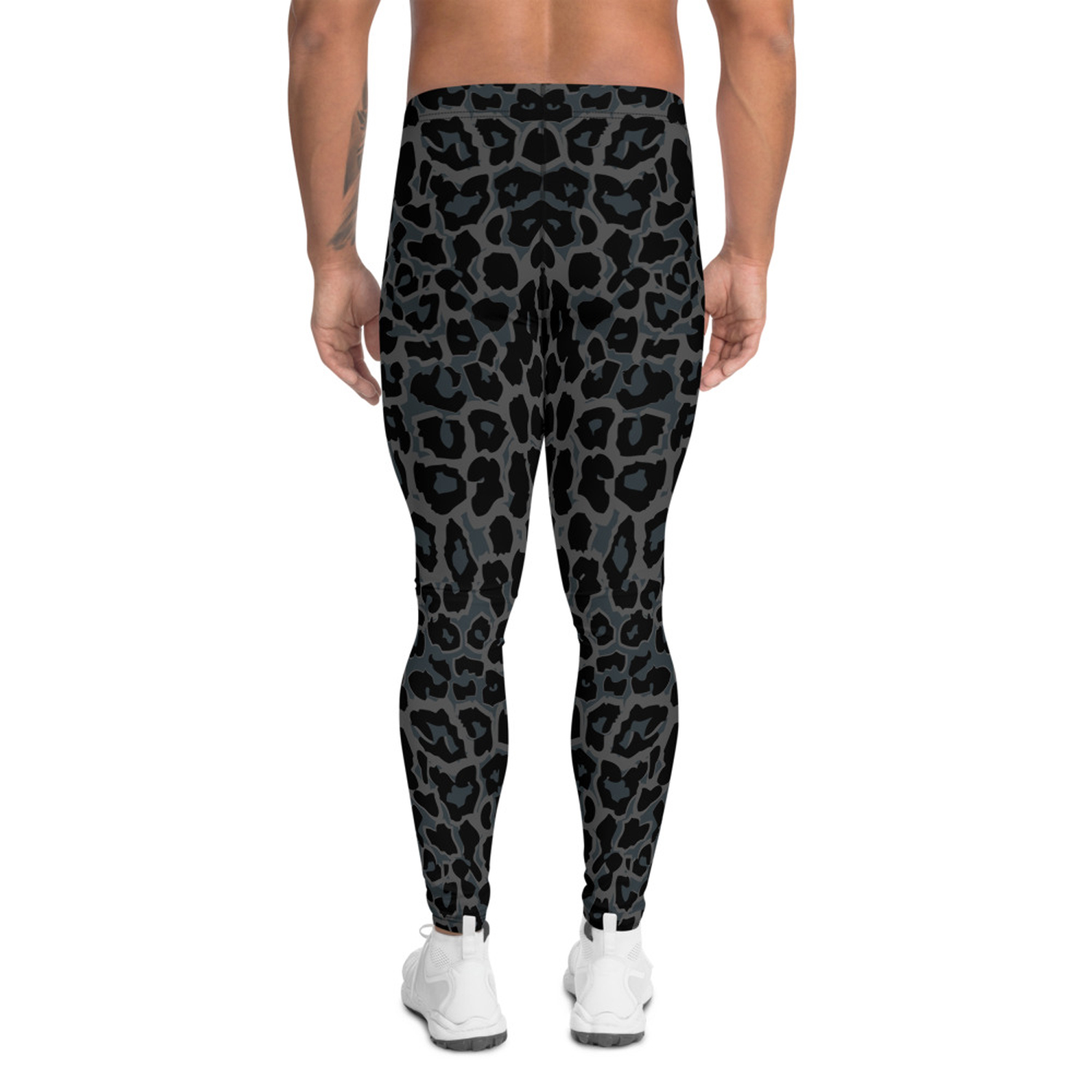 Black Leopard Spots Men's Leggings showcasing a stylish design with high-performance fabric, perfect for active lifestyles.