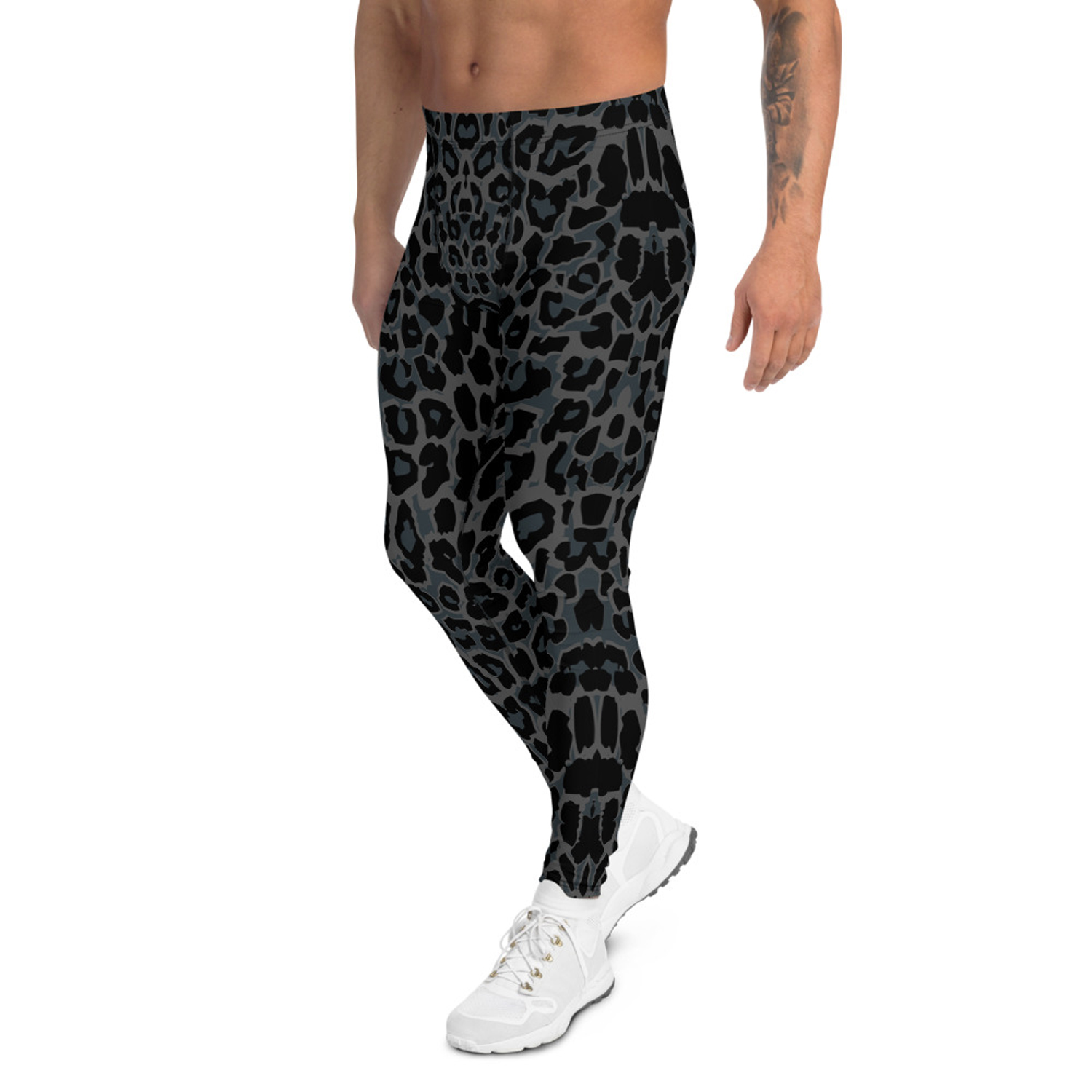 Black Leopard Spots Men's Leggings showcasing a stylish design with high-performance fabric, perfect for active lifestyles.