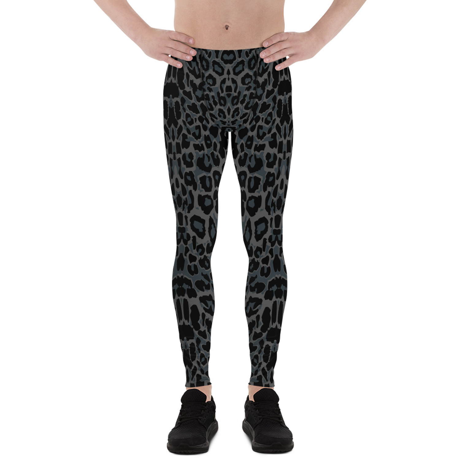 Black Leopard Spots Men's Leggings showcasing a stylish design with high-performance fabric, perfect for active lifestyles.