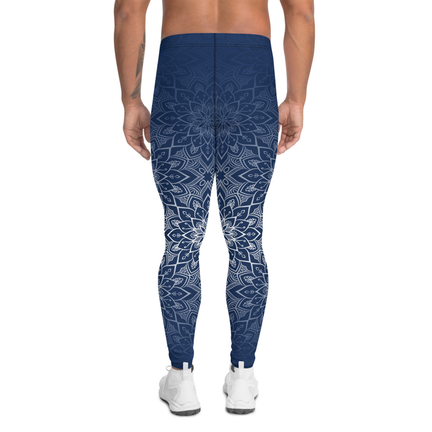 Blue Mandala Leggings for Men, showcasing a vibrant mandala print with a comfortable fit, ideal for various activities.