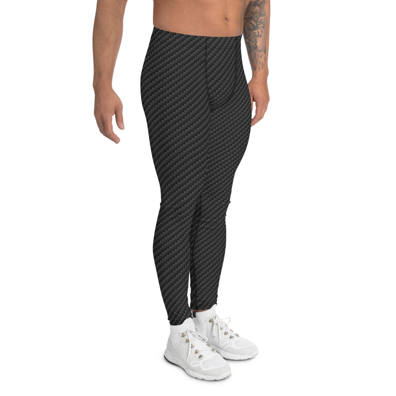 A pair of Carbon Fiber Men's Leggings showcasing a sleek design, made from high-performance fabric blend, ideal for various activities.