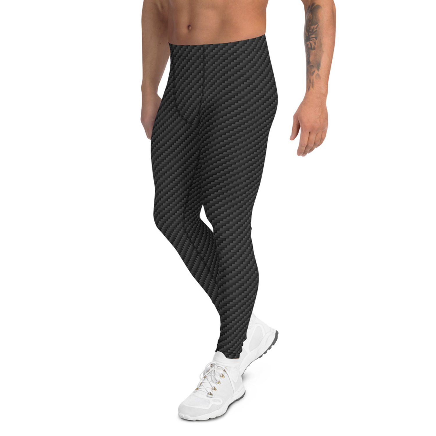 A pair of Carbon Fiber Men's Leggings showcasing a sleek design, made from high-performance fabric blend, ideal for various activities.