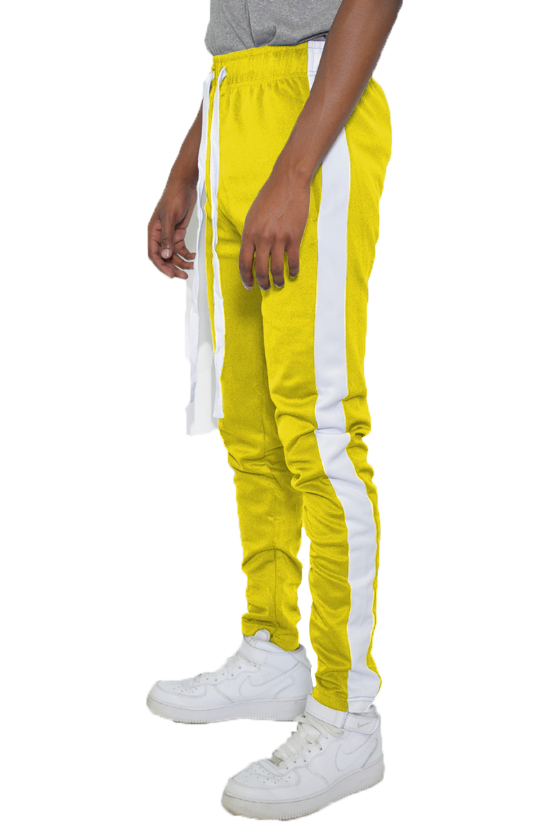 Classic Slim Fit Track Pants featuring a sleek design, single stripe detail, and hidden ankle zipper for a modern look.