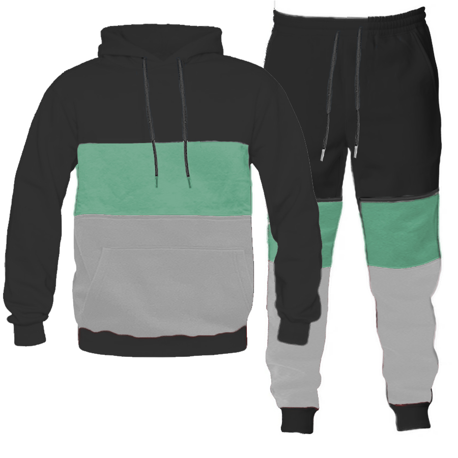 Color Block Hoodie and Jogger Sweat Pant Set featuring adjustable drawstring hood and elastic ribbed waist, perfect for casual wear.