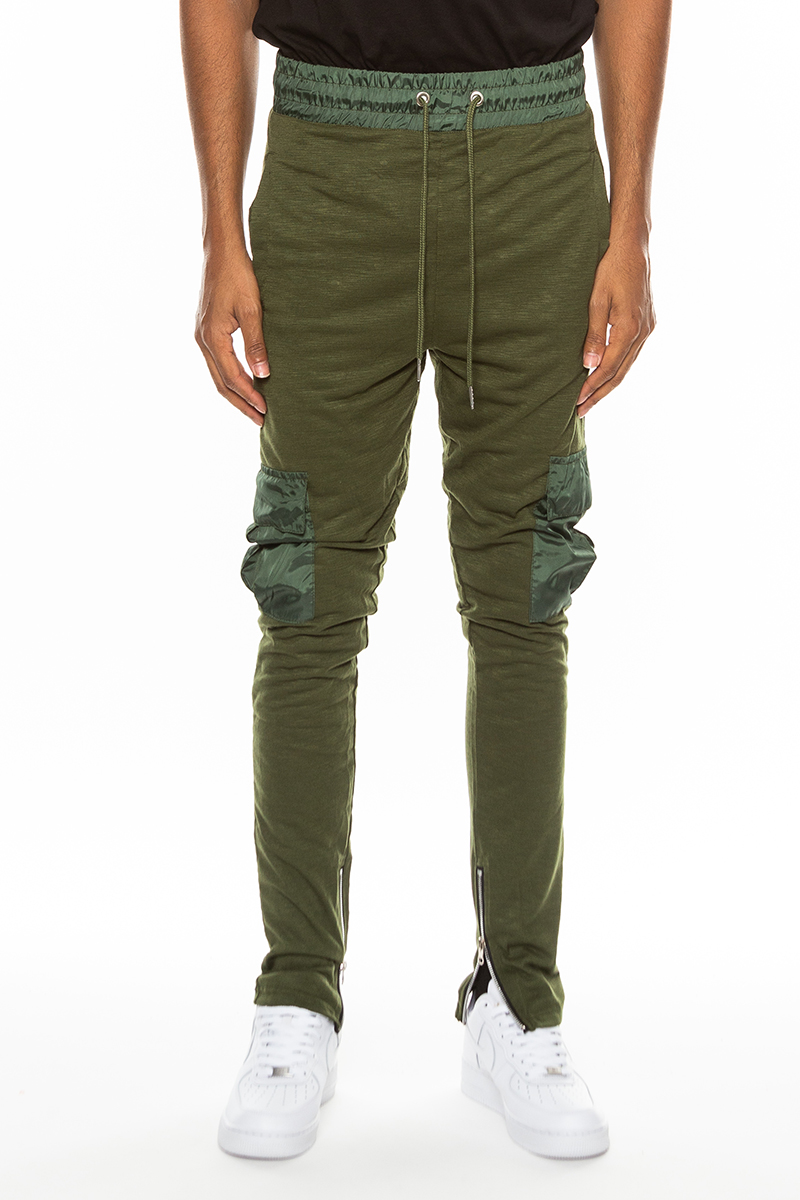 Heathered Cotton Blend Joggers featuring elastic waist and cargo pockets, perfect for casual wear.