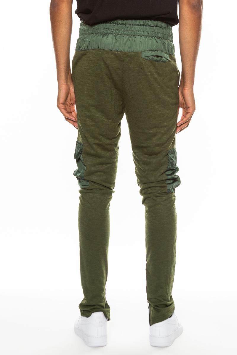 Heathered Cotton Blend Joggers featuring elastic waist and cargo pockets, perfect for casual wear.