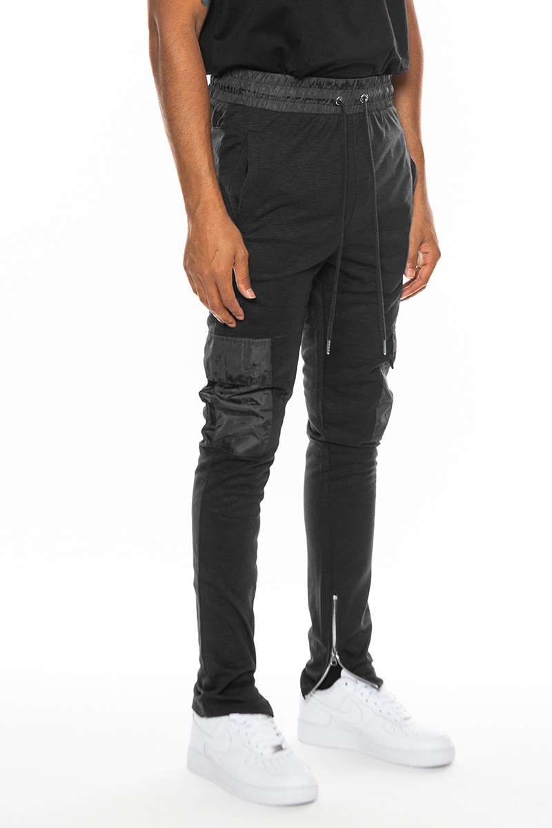 Heathered Cotton Blend Joggers featuring elastic waist and cargo pockets, perfect for casual wear.