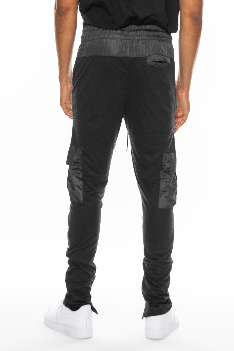 Heathered Cotton Blend Joggers featuring elastic waist and cargo pockets, perfect for casual wear.