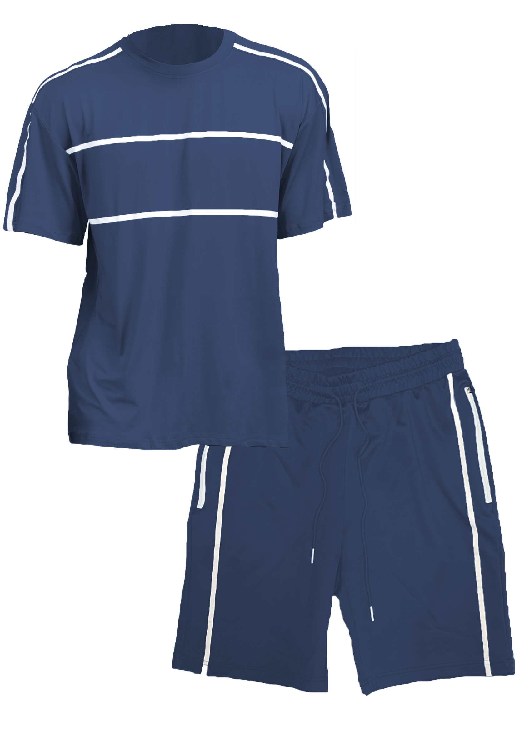 Jordan T-shirt and short set featuring a round neck T-shirt and elastic waist shorts with standard pockets.