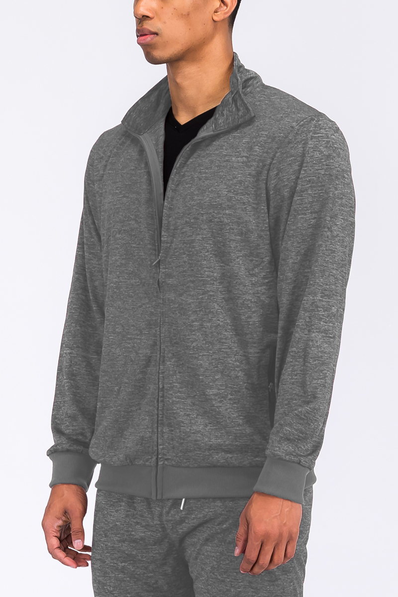 Marbled Light Weight Active Track Jacket featuring a stand collar and zippered pockets, designed for athletic wear.