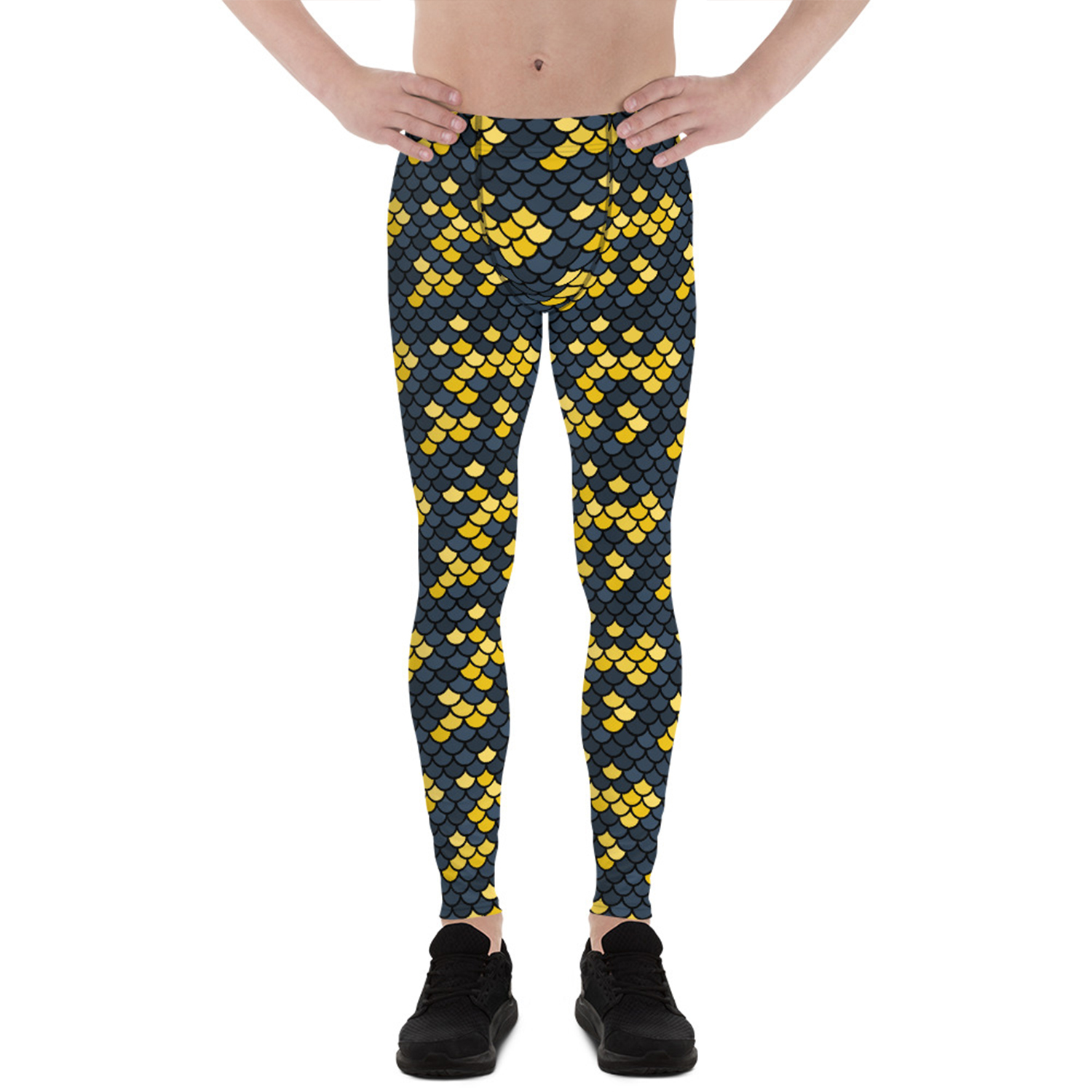 Merman Leggings for Men showcasing vibrant prints and a fitted design, made from high-performance moisture-wicking fabric for comfort and flexibility.