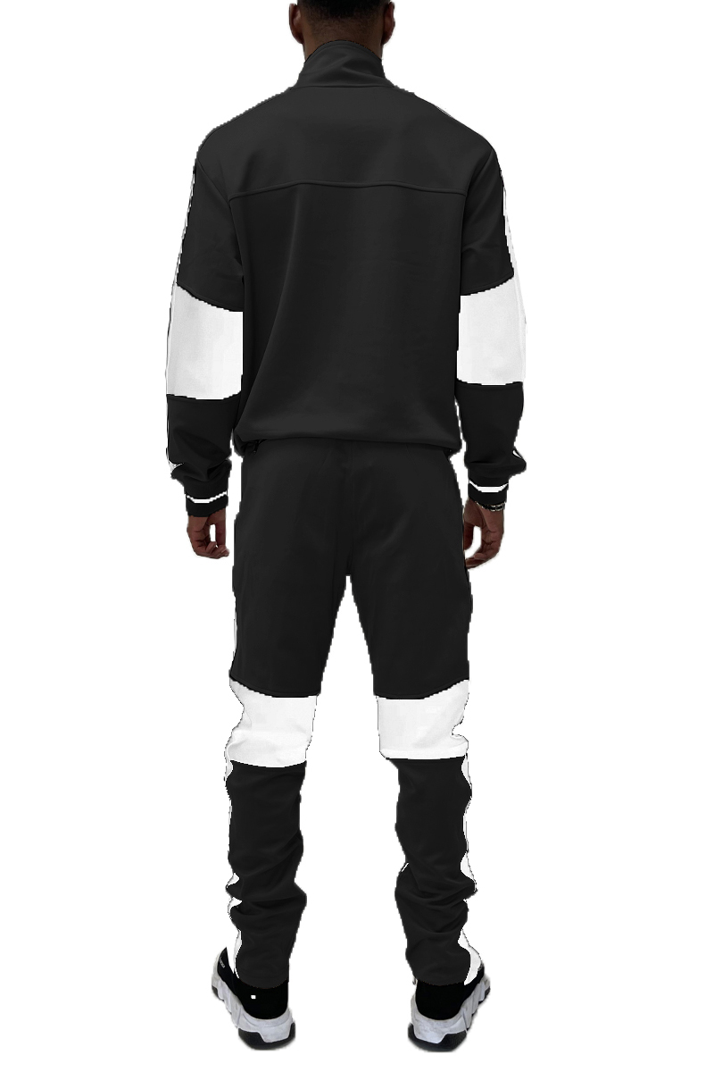 Moto Colorblock Tracksuit featuring a full zip jacket and ankle zipper track pants in a stylish color block design.