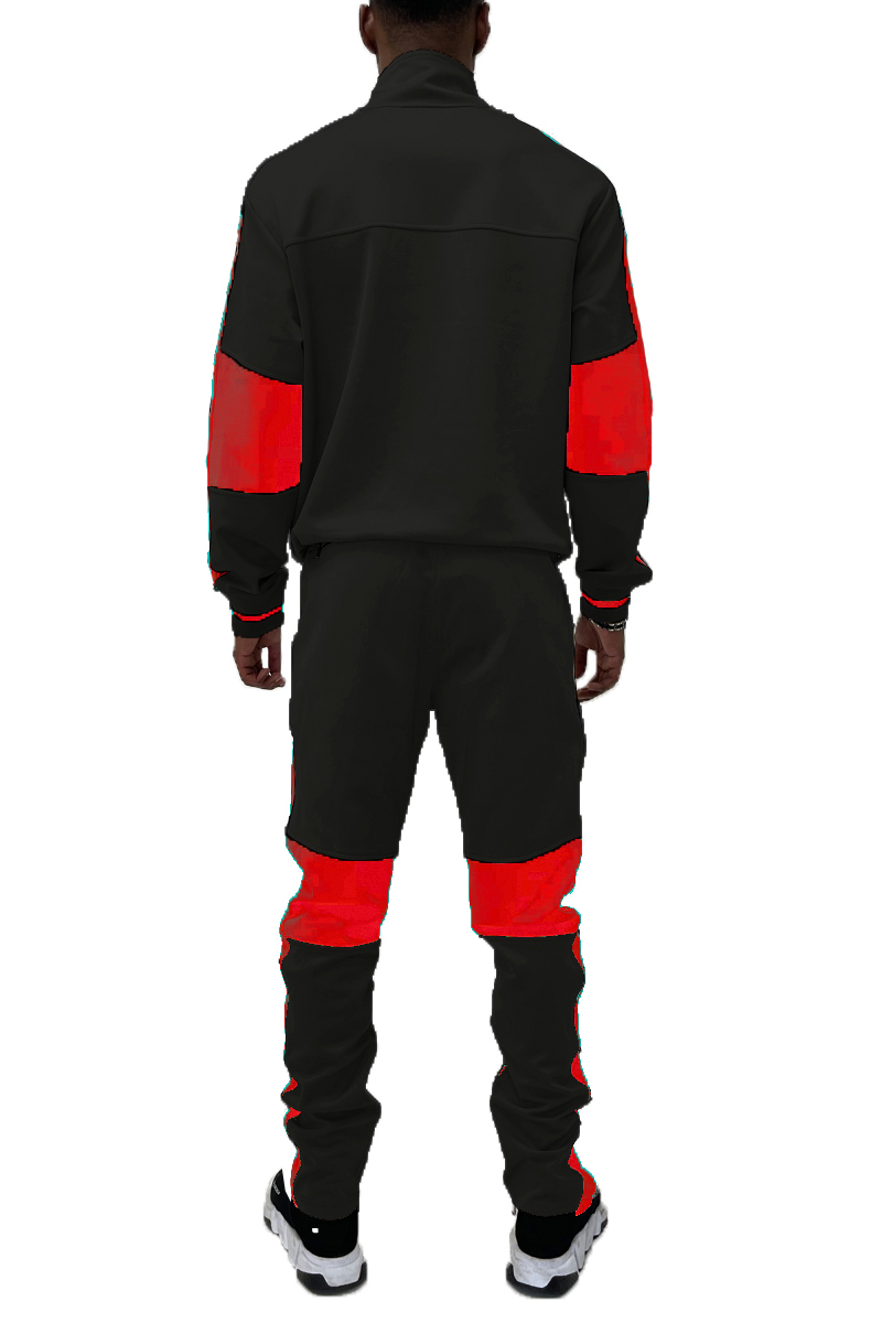 Moto Colorblock Tracksuit featuring a full zip jacket and ankle zipper track pants in a stylish color block design.