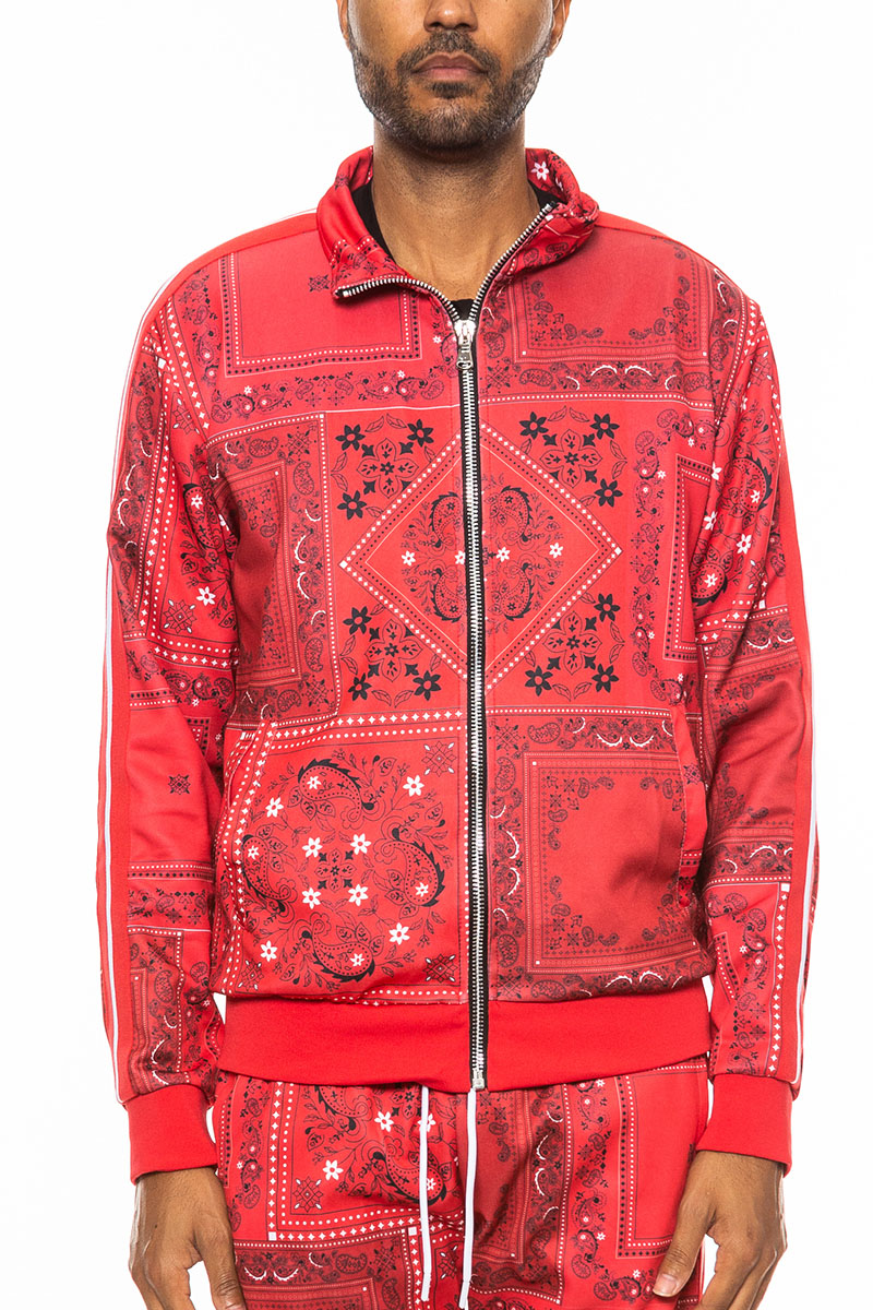 Paisley All Over Print Track Jacket featuring a vibrant design, full zip closure, and collar, perfect for casual and athletic wear.