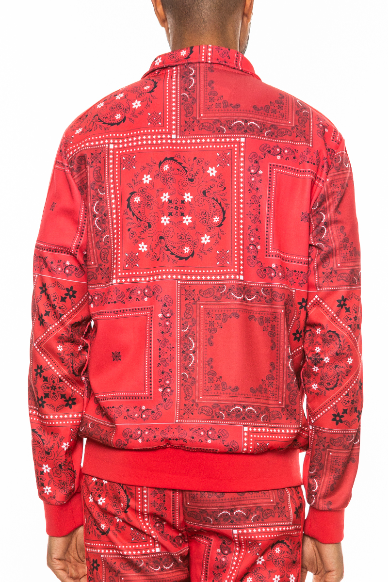 Paisley All Over Print Track Jacket featuring a vibrant design, full zip closure, and collar, perfect for casual and athletic wear.